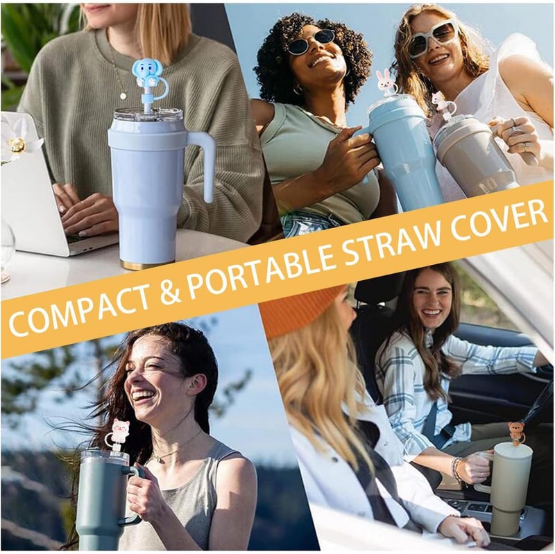 DALOO 15 PCS Cute Silicone Straw Cover Cap for Stanley Cup Accessories,Simple Modern Straw Covers,10mm Straw Topper Compatible with 30&40 Oz Tumbler (#3) - Image 2